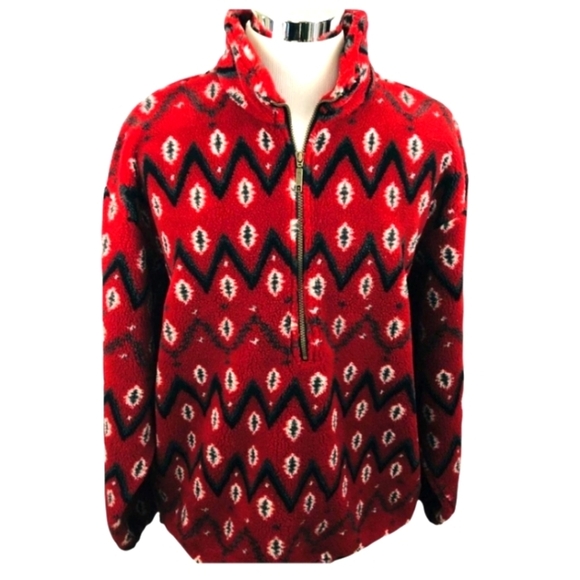 Tsunami Aztec Red Gray Black Thick Sherpa 1/2 Zip - Picture 1 of 13